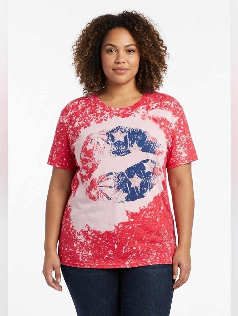 Women's Red Bleached Patriotic Kiss/Lip Graphic T-Shirt Size Large NWOT